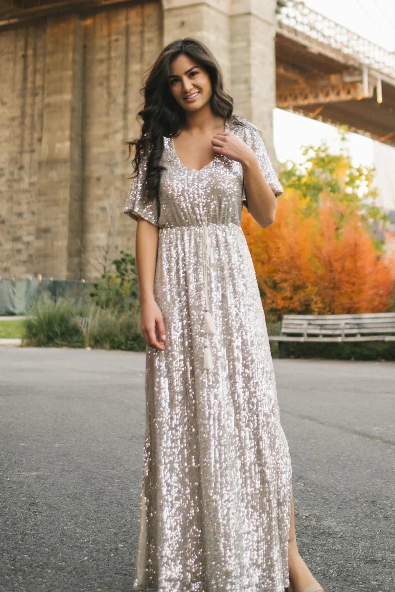 Celia Silver Sequin Maxi Dress