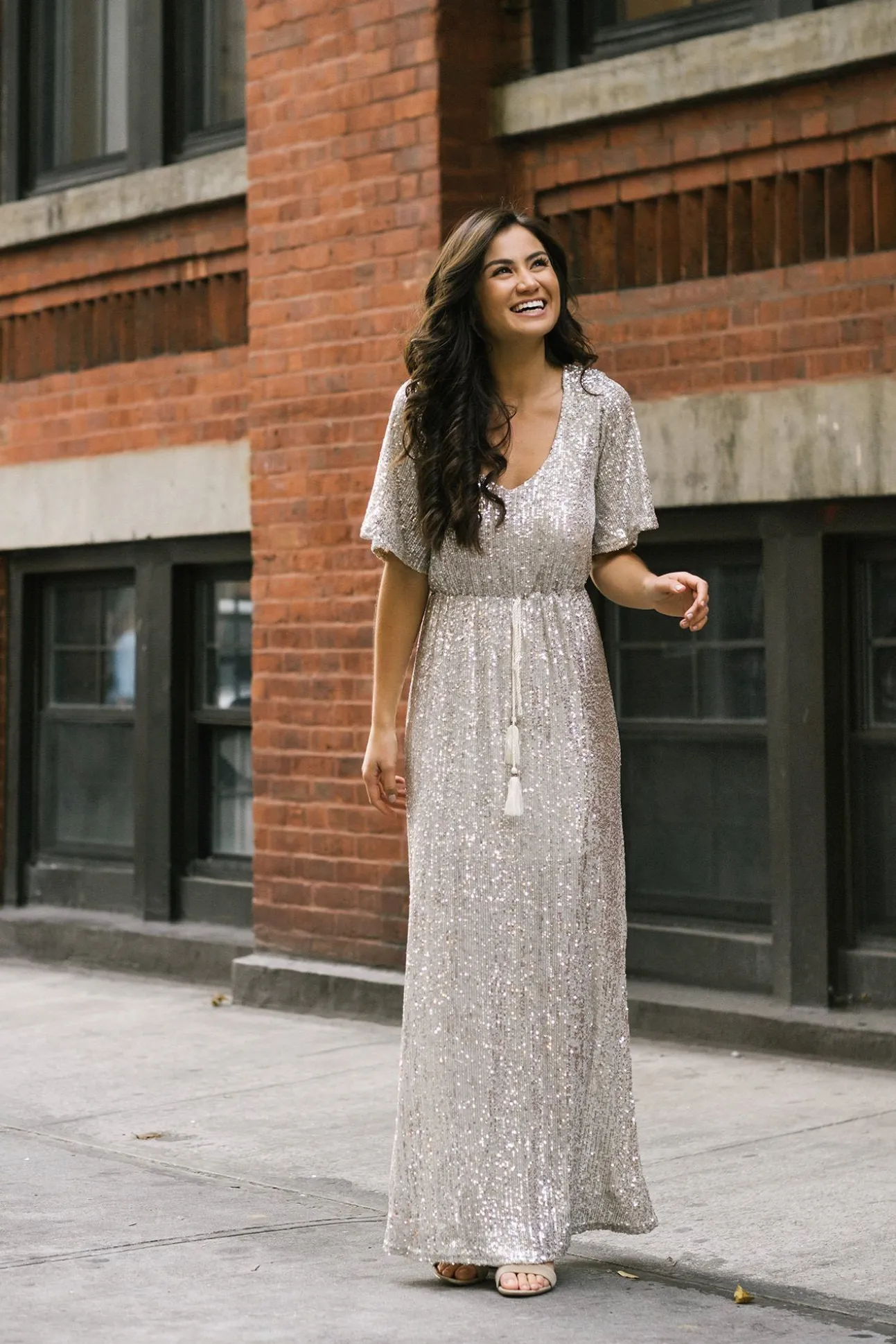 Celia Silver Sequin Maxi Dress