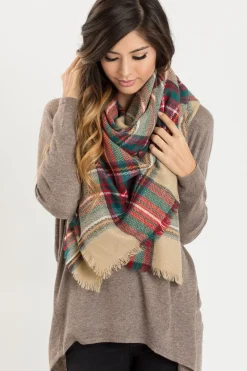 Holly Beige Plaid Knitted Scarf
