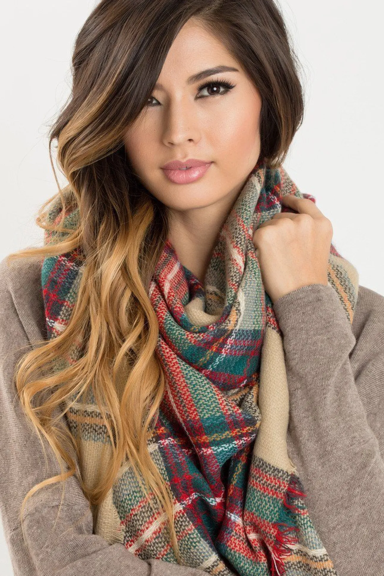 Holly Beige Plaid Knitted Scarf