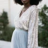 Jessa Surplice Sequin Bodysuit