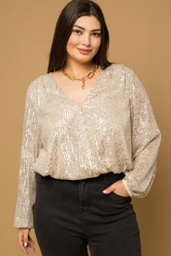 Jessa Surplice Sequin Bodysuit