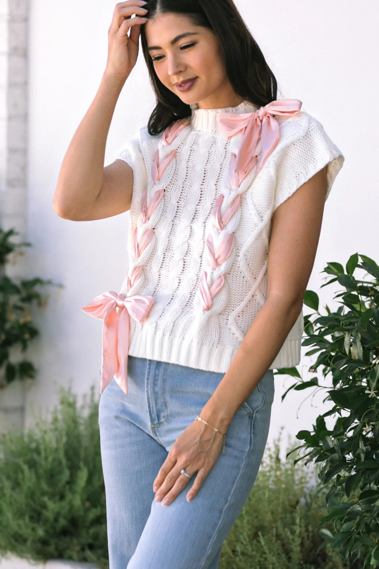 Martha Bow Cable Knit Top