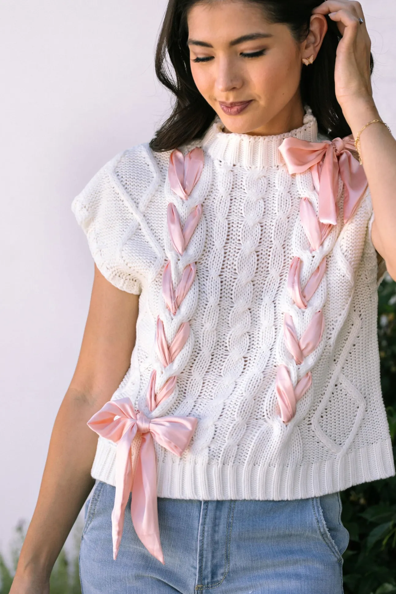 Martha Bow Cable Knit Top