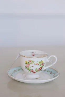 Rose Heart Swag Tea Cups and Saucers, Set of 4