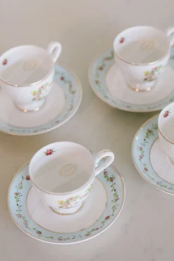 Rose Heart Swag Tea Cups and Saucers, Set of 4