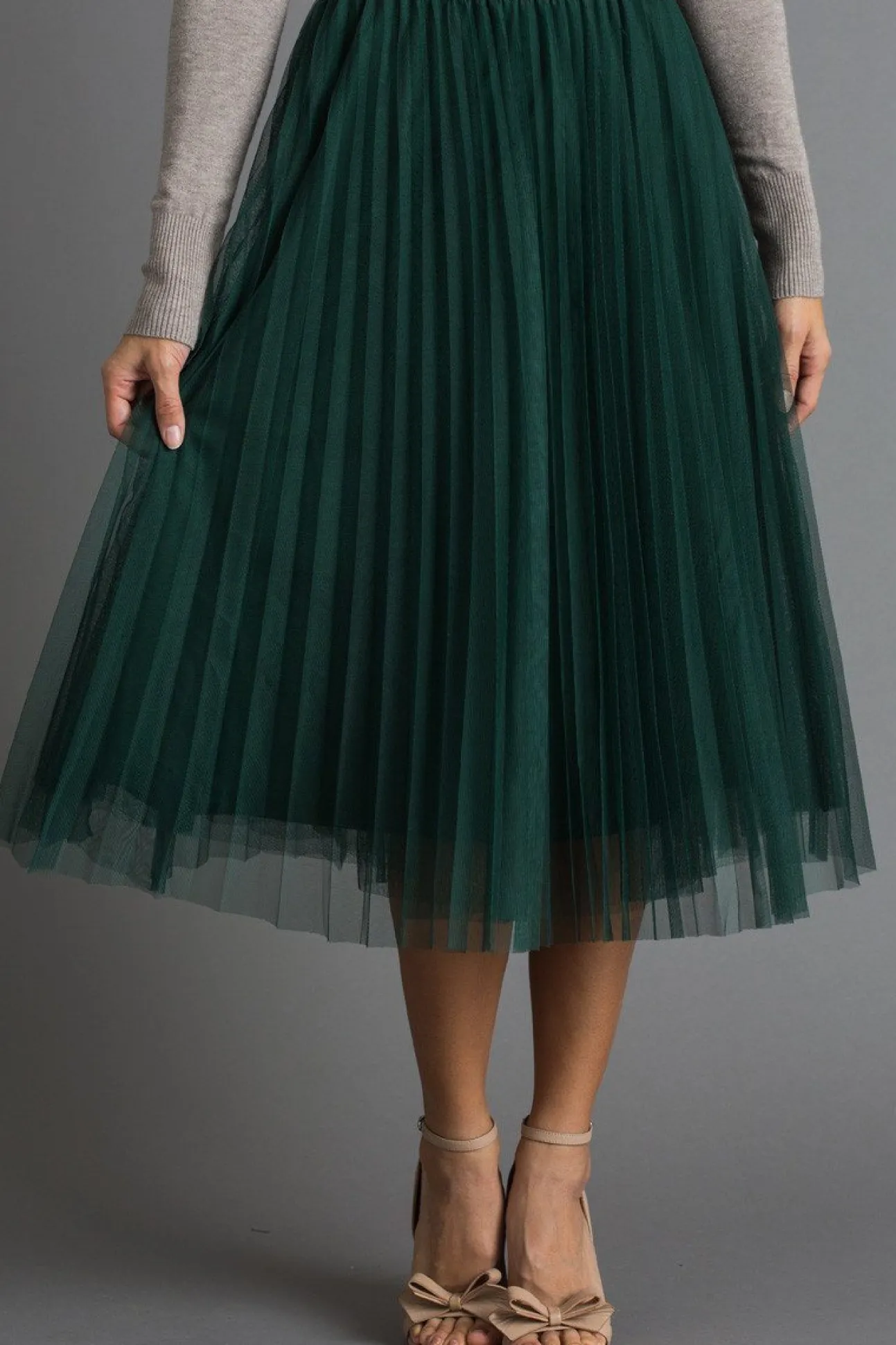 Vienna Pleated Tulle Midi Skirt