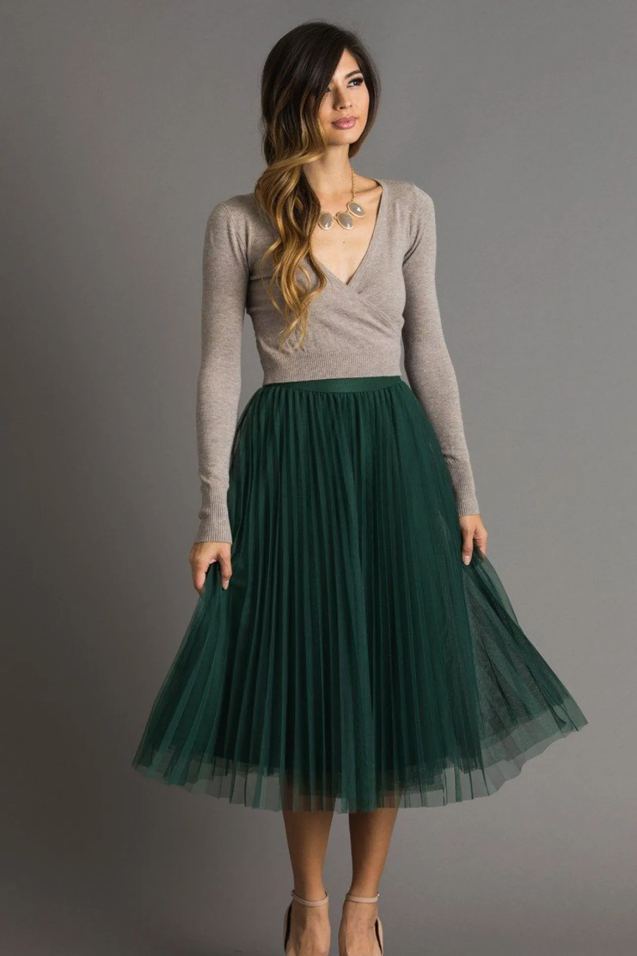 Vienna Pleated Tulle Midi Skirt